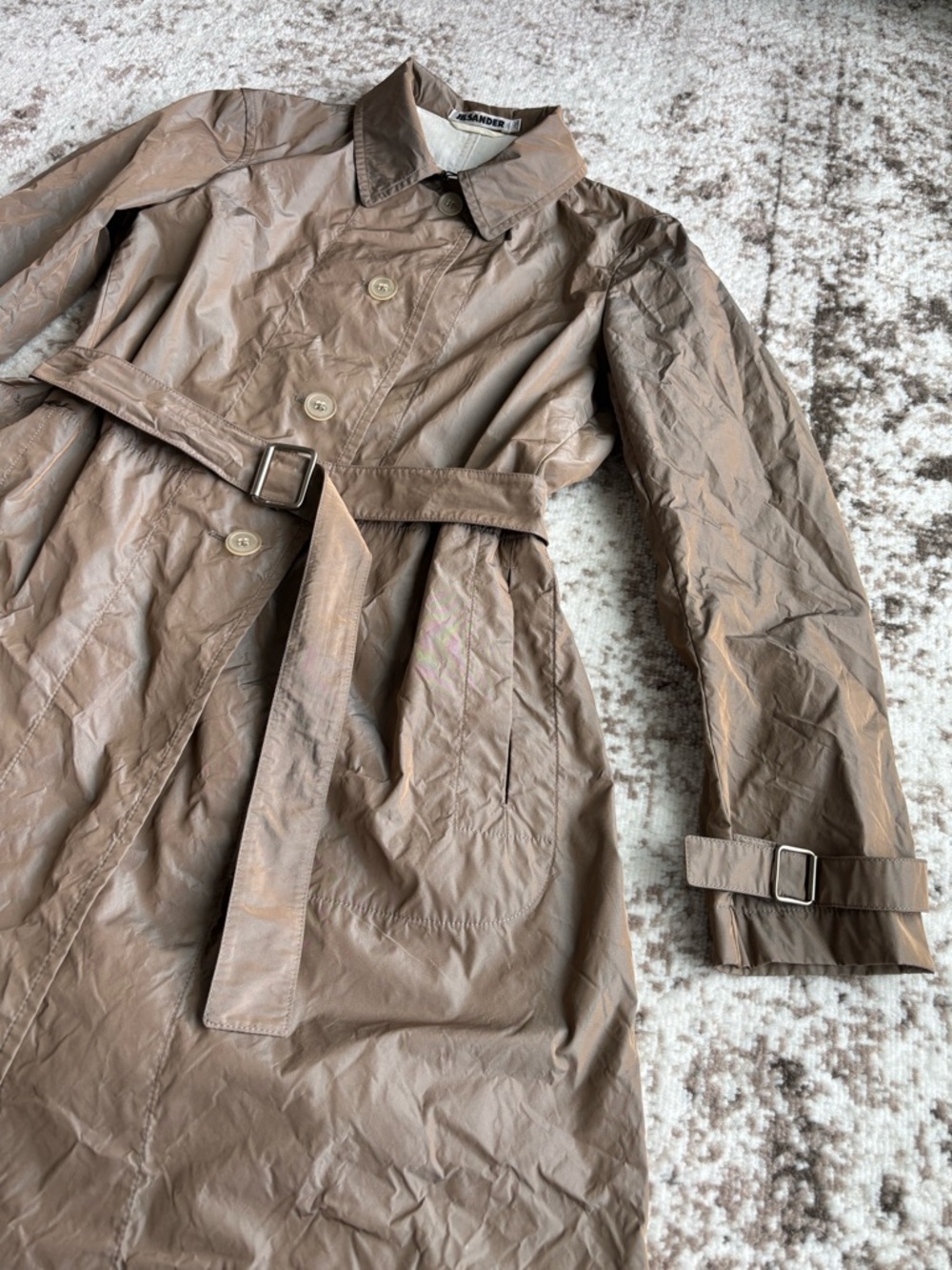 JIL SANDER Taupe Belted Long Trench Coat - Picture 8 of 9